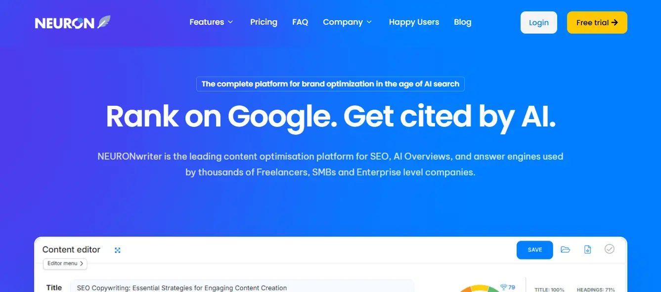 NEURONwriter – Leading content optimisation tool with generative AI