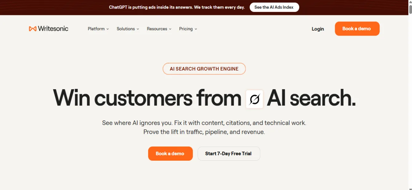Writesonic | The AI Search Growth Engine. Win Customers